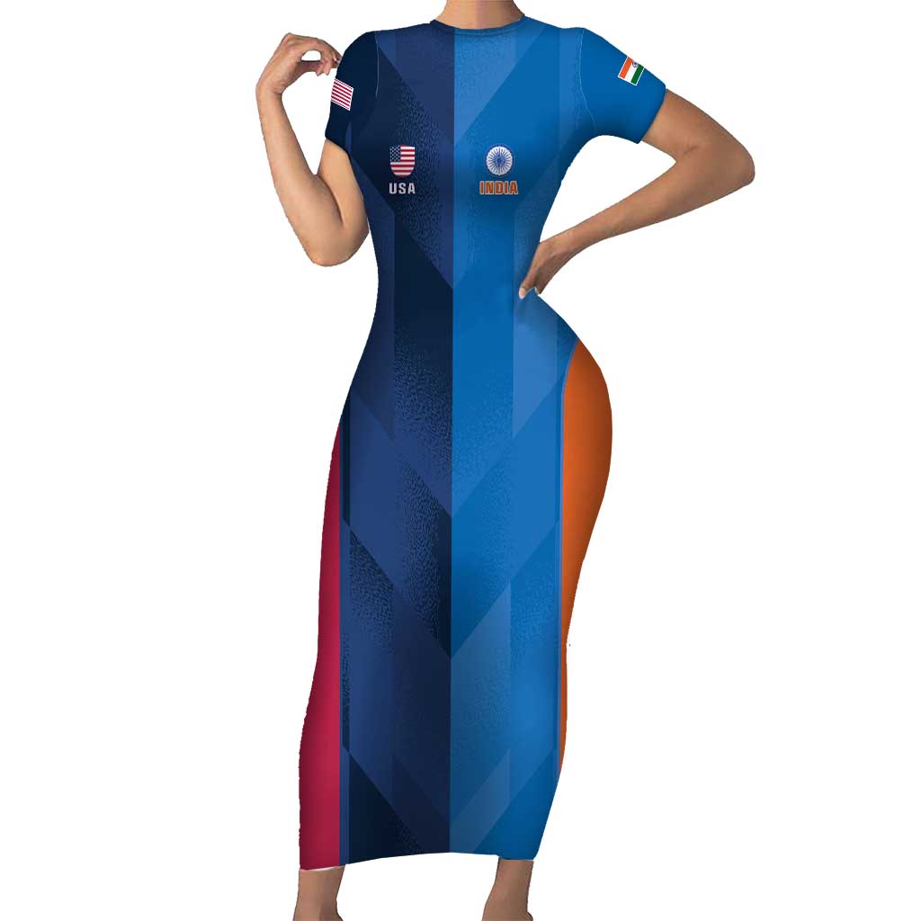Custom USA and India Cricket Short Sleeve Bodycon Dress 2024 Together Dynamic Style - Wonder Print Shop