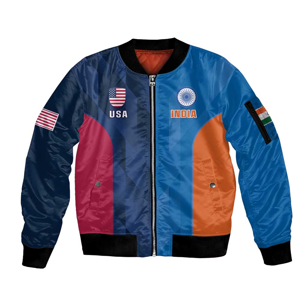 Custom USA and India Cricket Sleeve Zip Bomber Jacket 2024 Together Dynamic Style - Wonder Print Shop