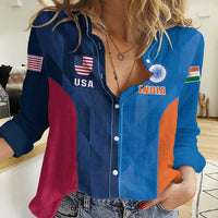 Custom USA and India Cricket Women Casual Shirt 2024 Together Dynamic Style - Wonder Print Shop