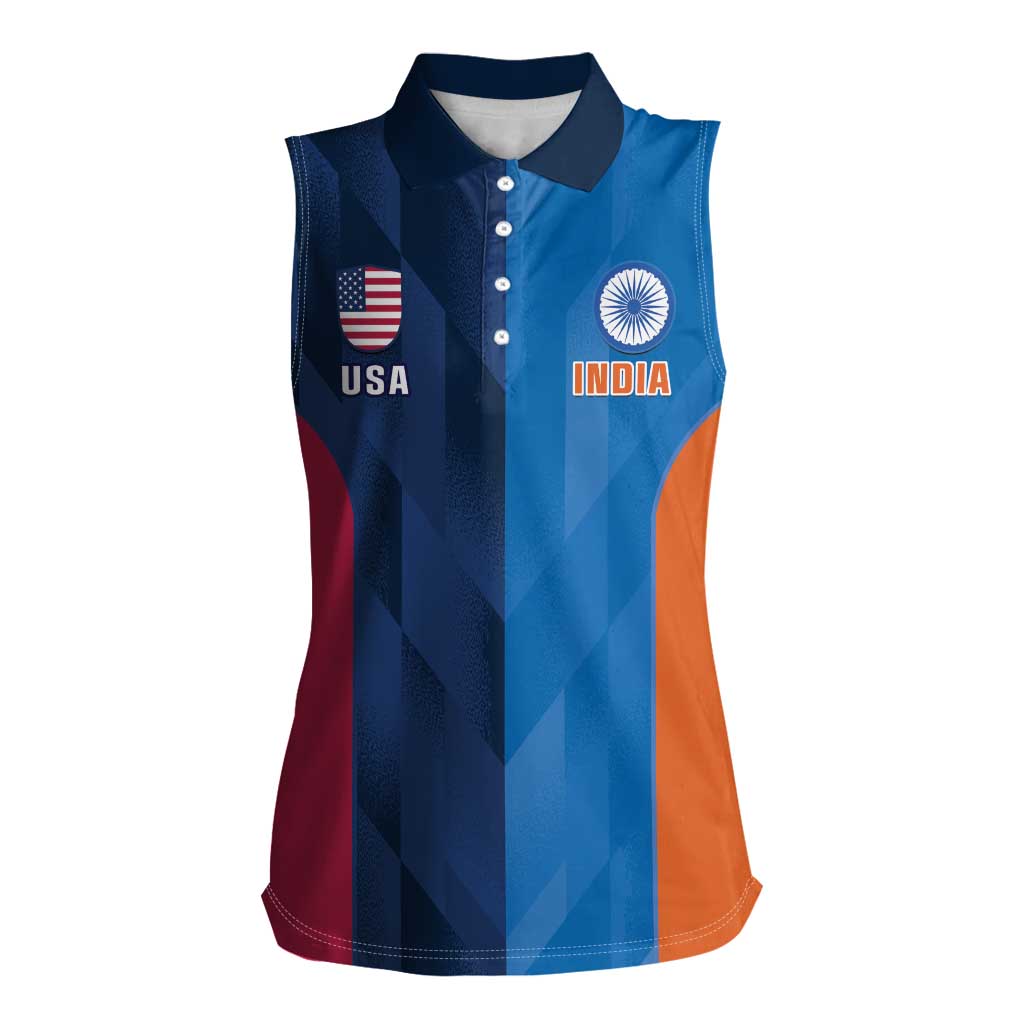 Custom USA and India Cricket Women Sleeveless Polo Shirt 2024 Together Dynamic Style - Wonder Print Shop