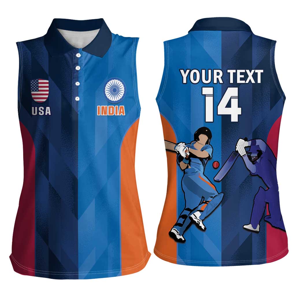 Custom USA and India Cricket Women Sleeveless Polo Shirt 2024 Together Dynamic Style - Wonder Print Shop