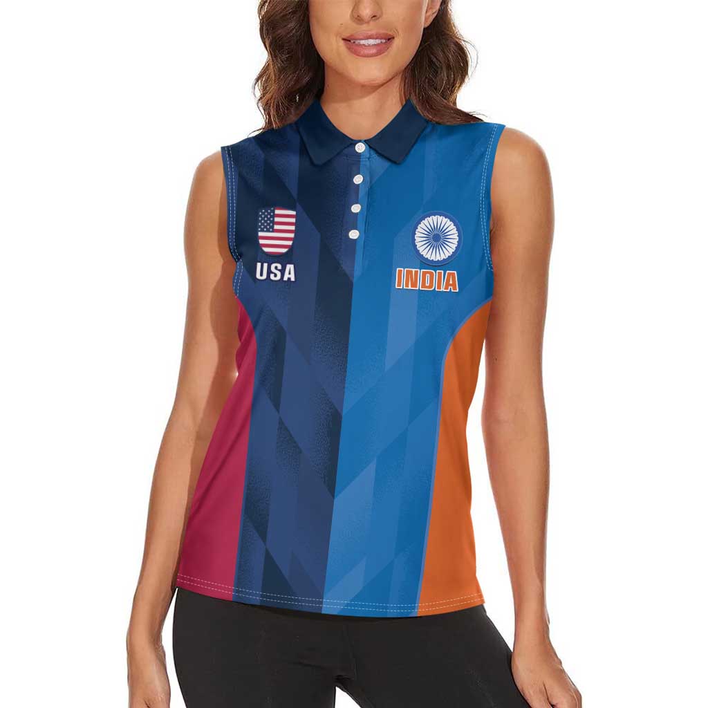 Custom USA and India Cricket Women Sleeveless Polo Shirt 2024 Together Dynamic Style - Wonder Print Shop