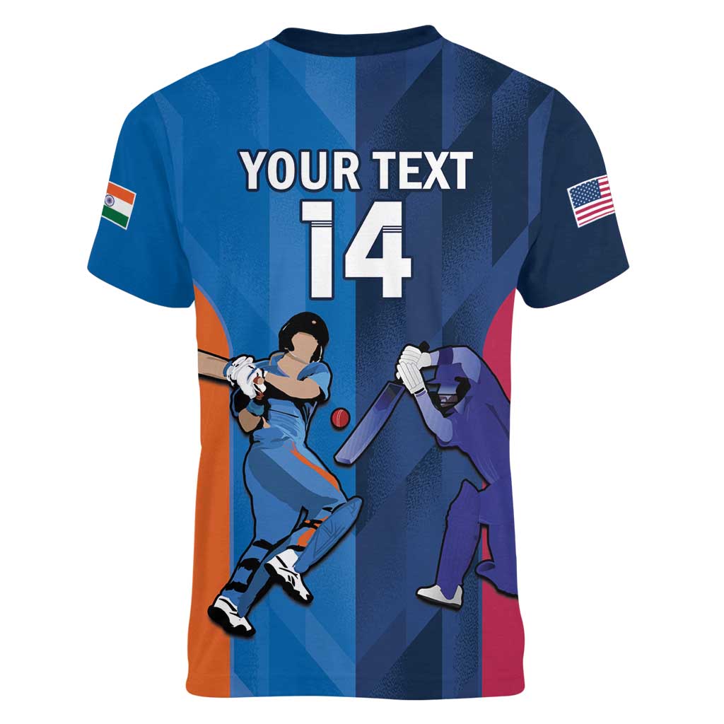 Custom USA and India Cricket Women V-Neck T-Shirt 2024 Together Dynamic Style - Wonder Print Shop