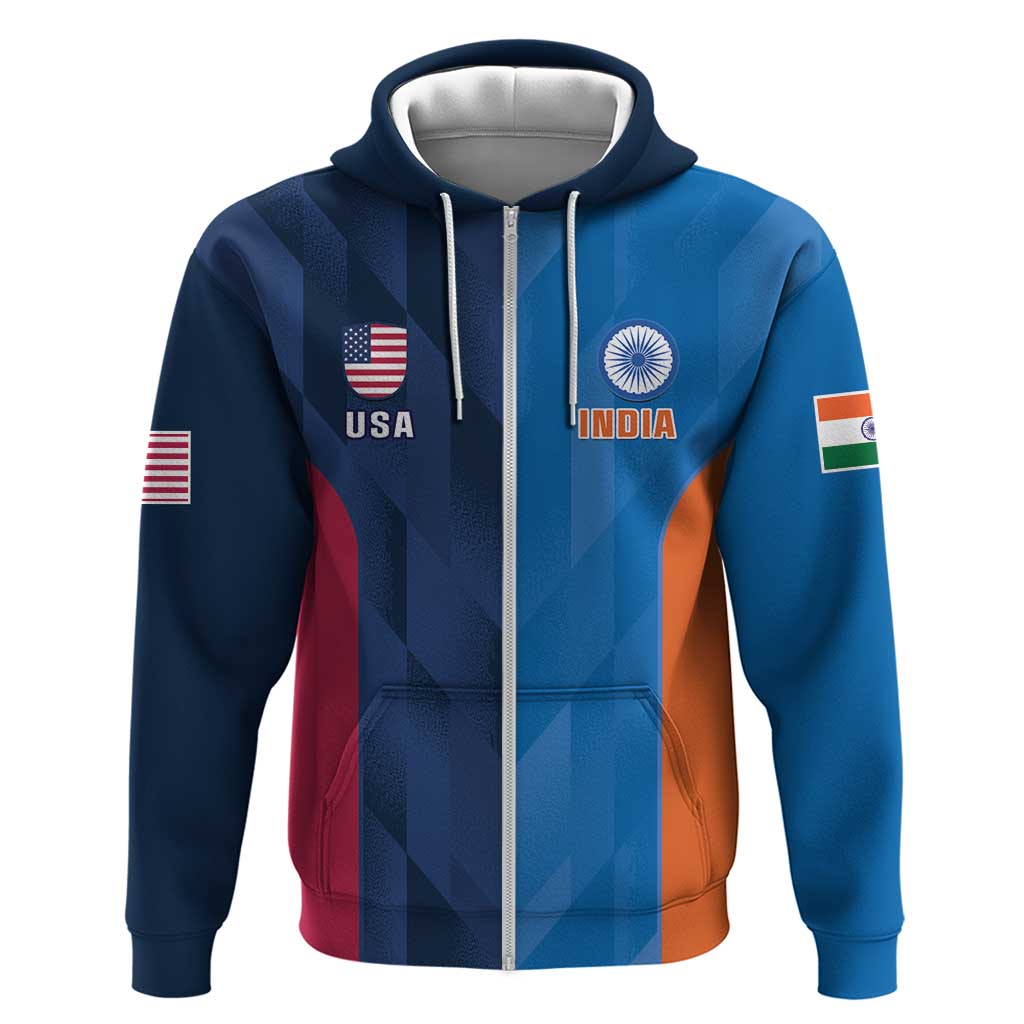 Custom USA and India Cricket Zip Hoodie 2024 Together Dynamic Style - Wonder Print Shop