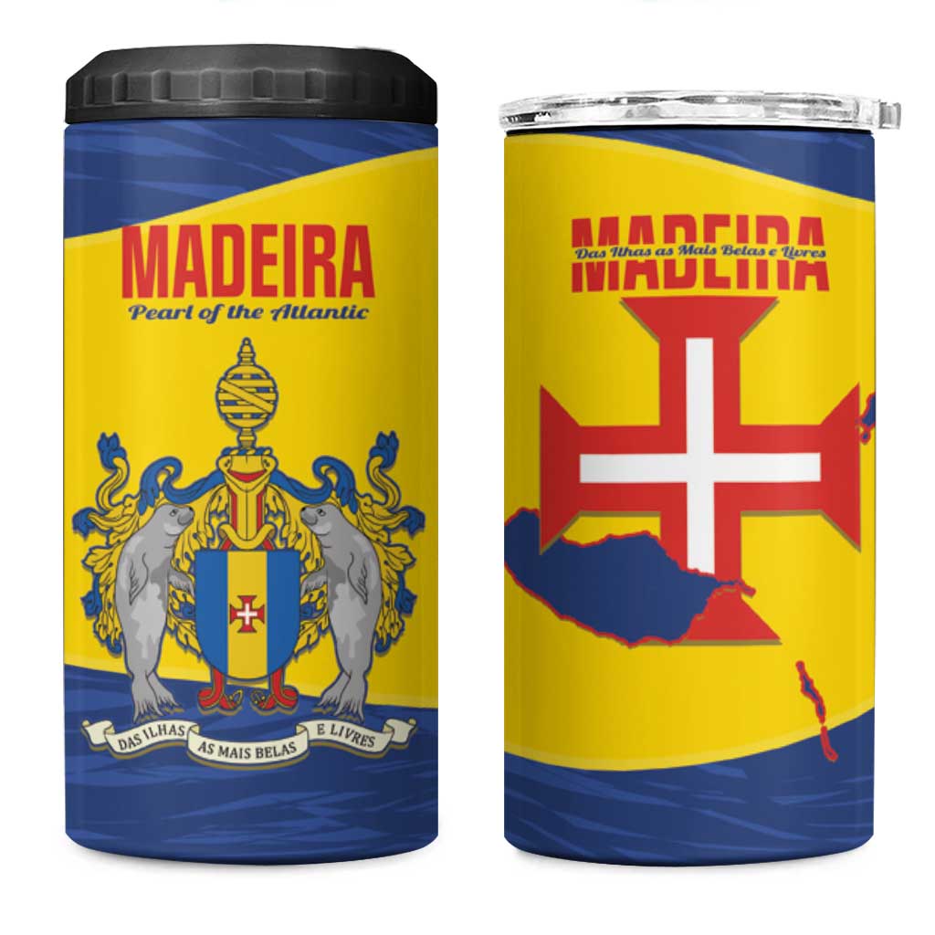Maderia Day 4 in 1 Can Cooler Tumbler Pearl of the Atlantic Flag Style - Wonder Print Shop