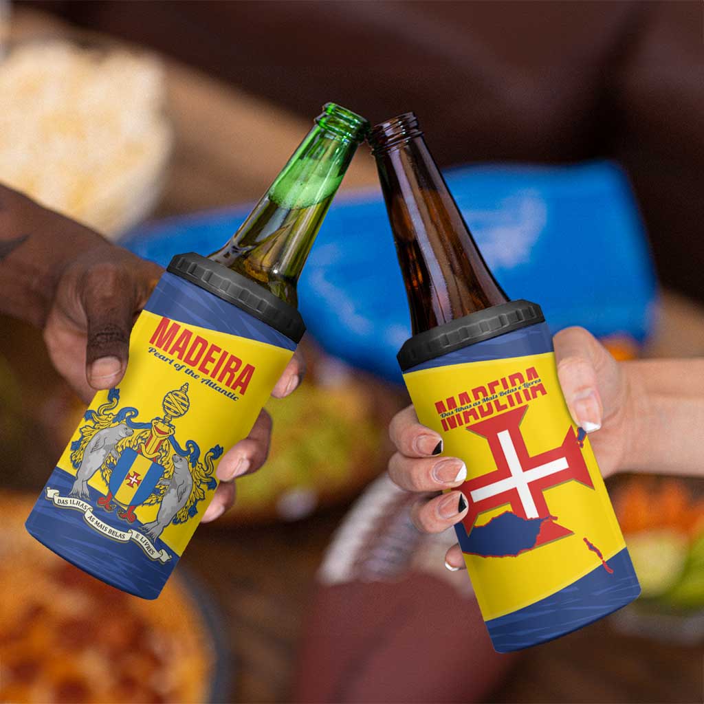 Maderia Day 4 in 1 Can Cooler Tumbler Pearl of the Atlantic Flag Style - Wonder Print Shop