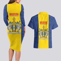 Maderia Day Couples Matching Long Sleeve Bodycon Dress and Hawaiian Shirt Pearl of the Atlantic Flag Style - Wonder Print Shop