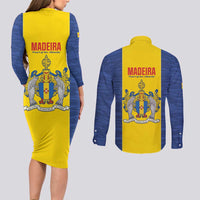 Maderia Day Couples Matching Long Sleeve Bodycon Dress and Long Sleeve Button Shirt Pearl of the Atlantic Flag Style - Wonder Print Shop