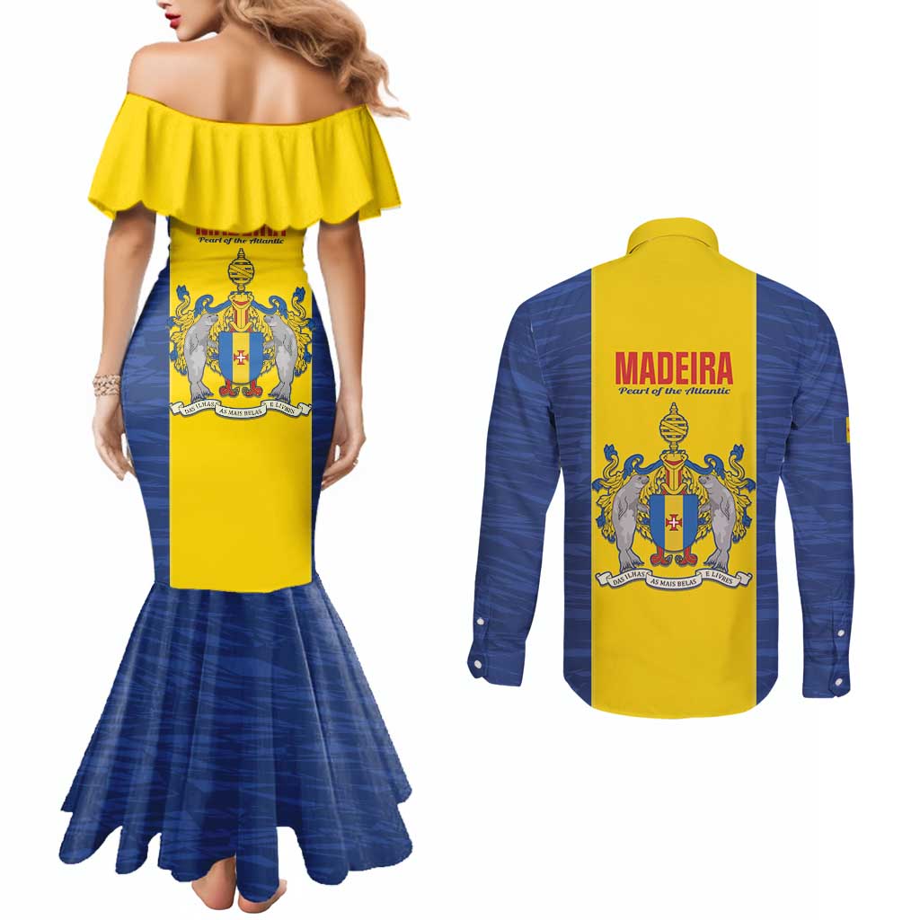 Maderia Day Couples Matching Mermaid Dress and Long Sleeve Button Shirt Pearl of the Atlantic Flag Style - Wonder Print Shop