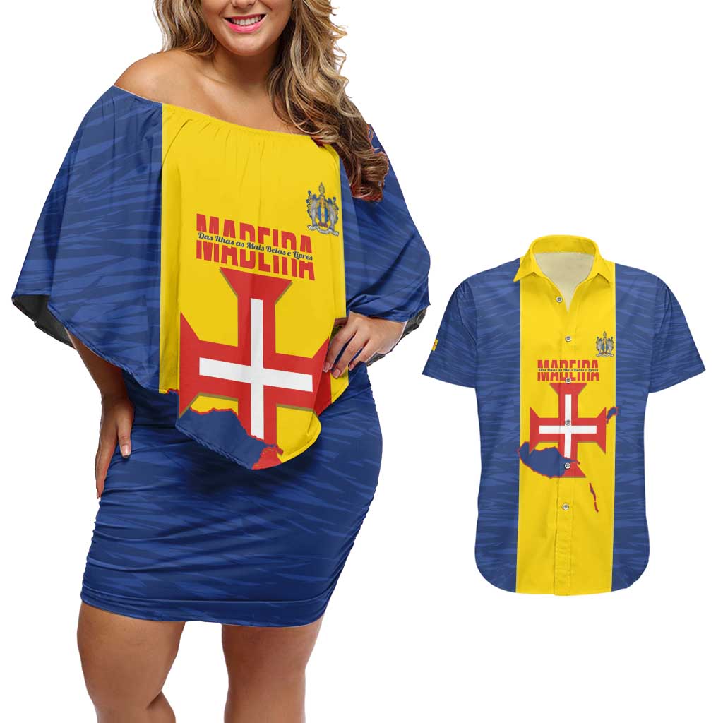 Maderia Day Couples Matching Off Shoulder Short Dress and Hawaiian Shirt Pearl of the Atlantic Flag Style - Wonder Print Shop