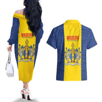 Maderia Day Couples Matching Off The Shoulder Long Sleeve Dress and Hawaiian Shirt Pearl of the Atlantic Flag Style - Wonder Print Shop