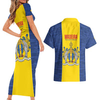 Maderia Day Couples Matching Short Sleeve Bodycon Dress and Hawaiian Shirt Pearl of the Atlantic Flag Style - Wonder Print Shop