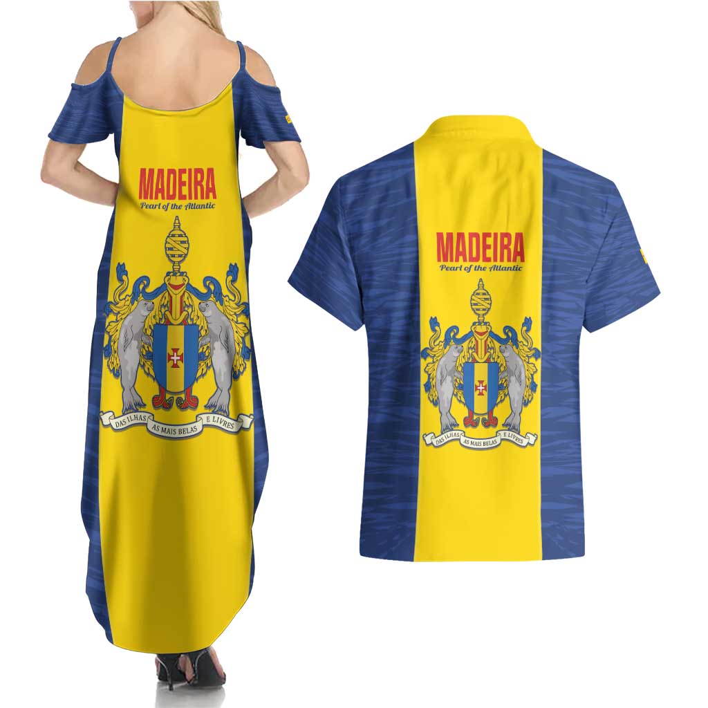 Maderia Day Couples Matching Summer Maxi Dress and Hawaiian Shirt Pearl of the Atlantic Flag Style - Wonder Print Shop