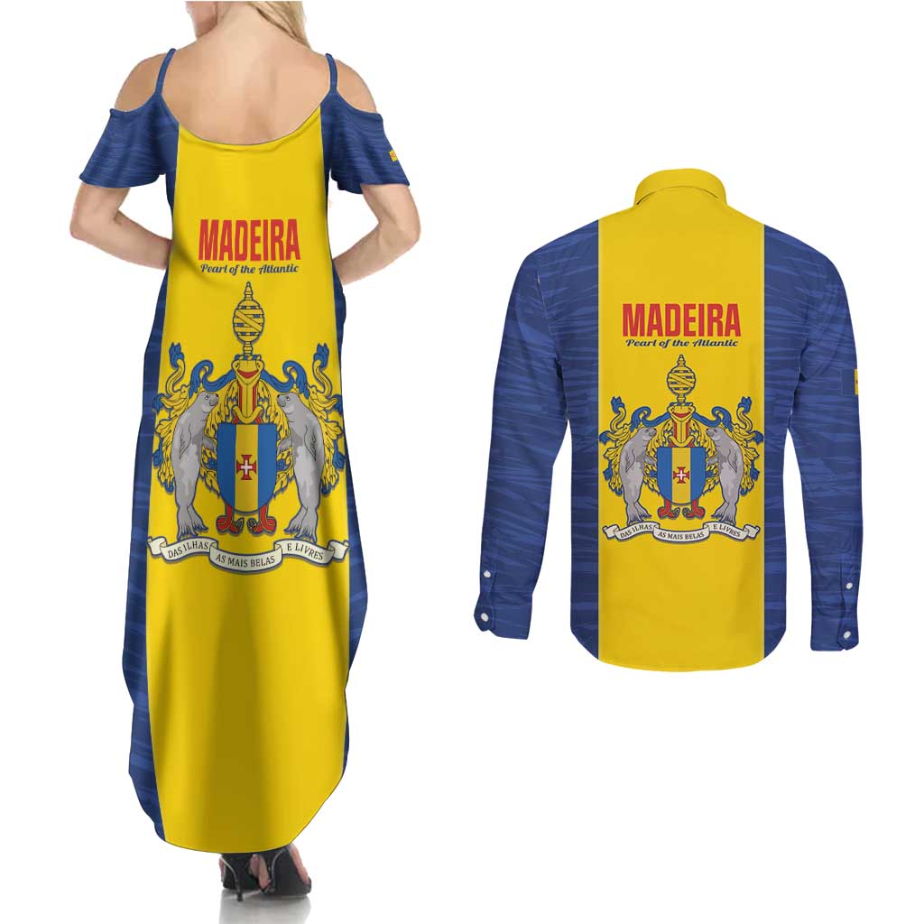 Maderia Day Couples Matching Summer Maxi Dress and Long Sleeve Button Shirt Pearl of the Atlantic Flag Style - Wonder Print Shop