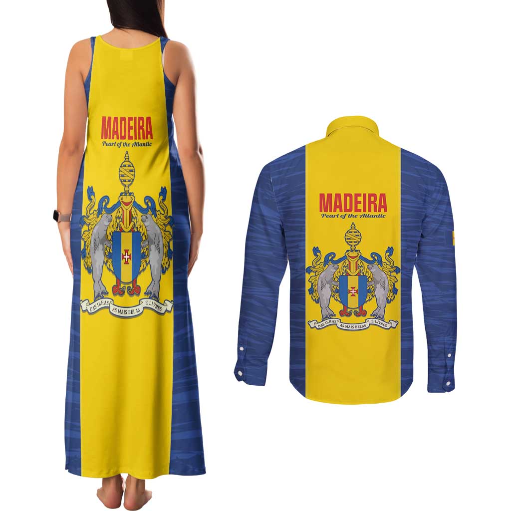 Maderia Day Couples Matching Tank Maxi Dress and Long Sleeve Button Shirt Pearl of the Atlantic Flag Style - Wonder Print Shop