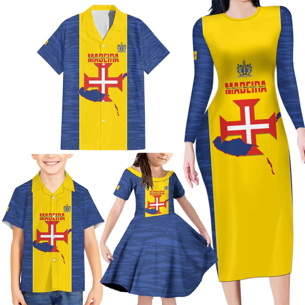 Maderia Day Family Matching Long Sleeve Bodycon Dress and Hawaiian Shirt Pearl of the Atlantic Flag Style - Wonder Print Shop