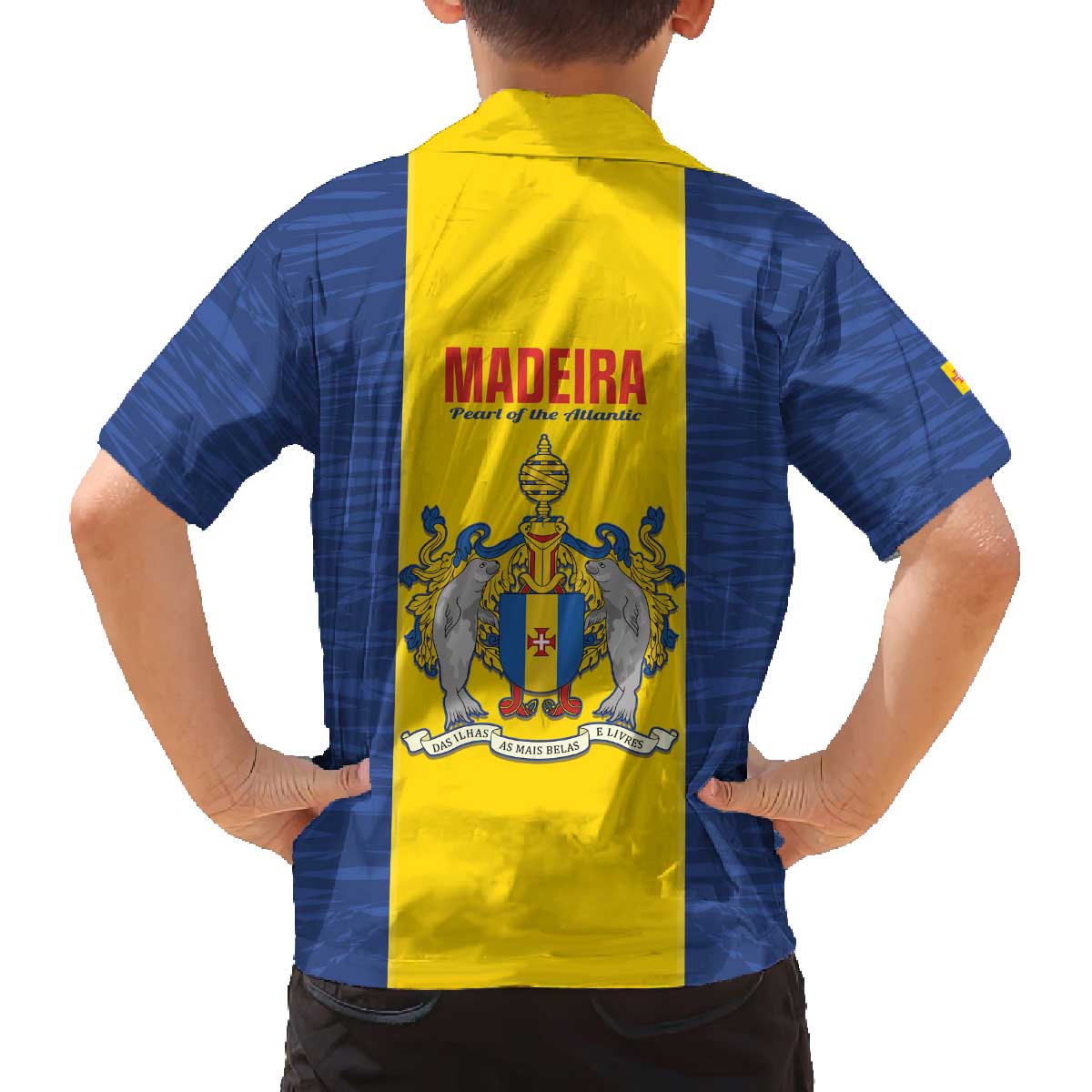 Maderia Day Family Matching Off The Shoulder Long Sleeve Dress and Hawaiian Shirt Pearl of the Atlantic Flag Style - Wonder Print Shop