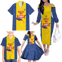 Maderia Day Family Matching Off The Shoulder Long Sleeve Dress and Hawaiian Shirt Pearl of the Atlantic Flag Style - Wonder Print Shop