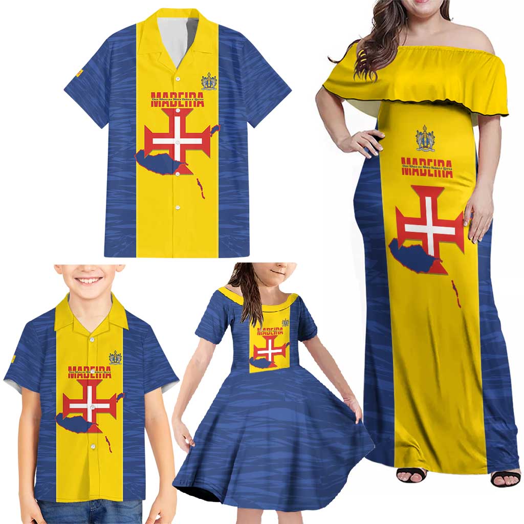 Maderia Day Family Matching Off Shoulder Maxi Dress and Hawaiian Shirt Pearl of the Atlantic Flag Style - Wonder Print Shop