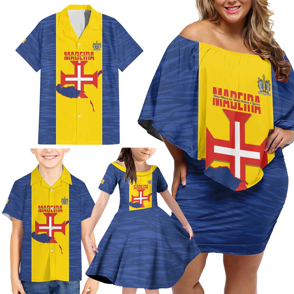 Maderia Day Family Matching Off Shoulder Short Dress and Hawaiian Shirt Pearl of the Atlantic Flag Style - Wonder Print Shop