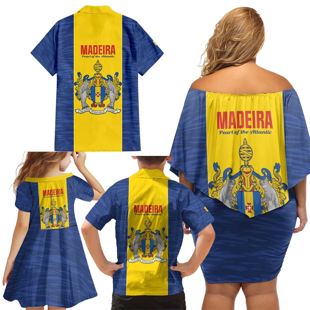 Maderia Day Family Matching Off Shoulder Short Dress and Hawaiian Shirt Pearl of the Atlantic Flag Style - Wonder Print Shop