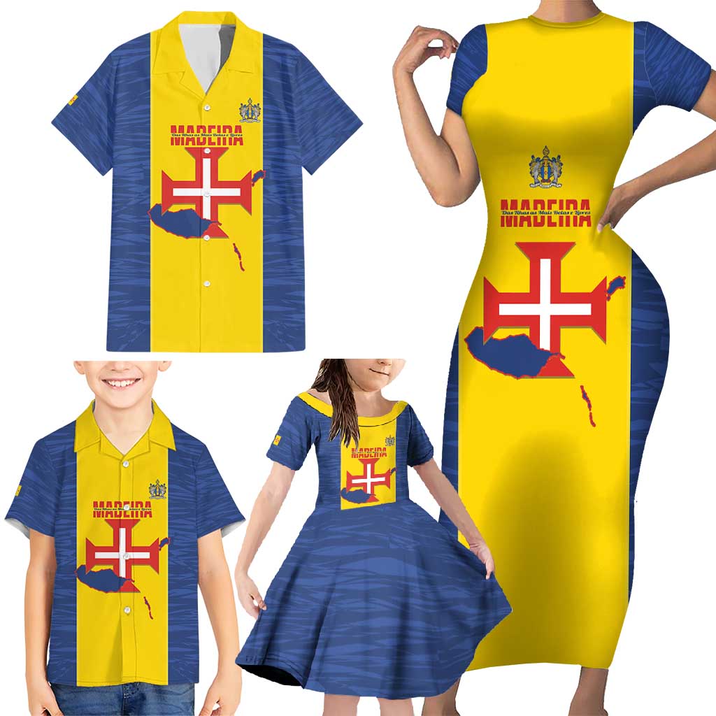 Maderia Day Family Matching Short Sleeve Bodycon Dress and Hawaiian Shirt Pearl of the Atlantic Flag Style - Wonder Print Shop