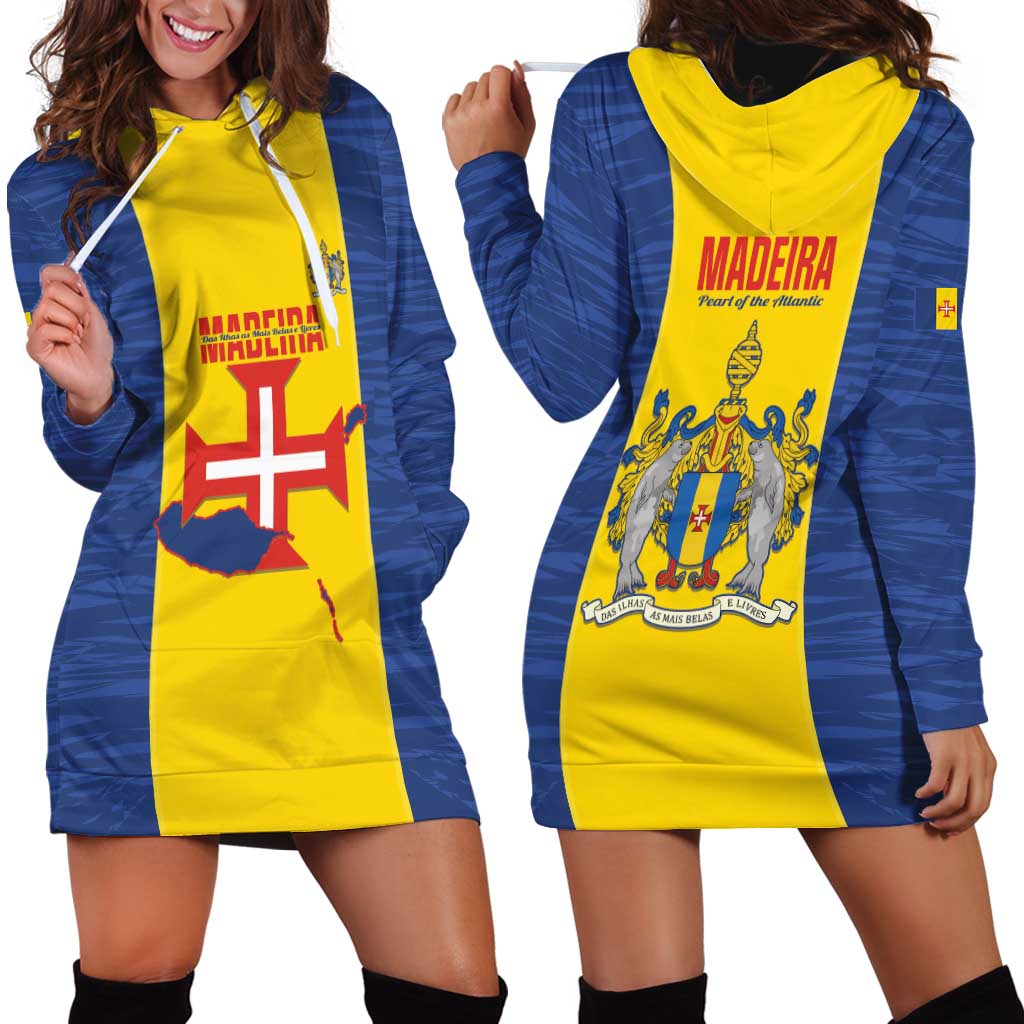 Maderia Day Hoodie Dress Pearl of the Atlantic Flag Style - Wonder Print Shop