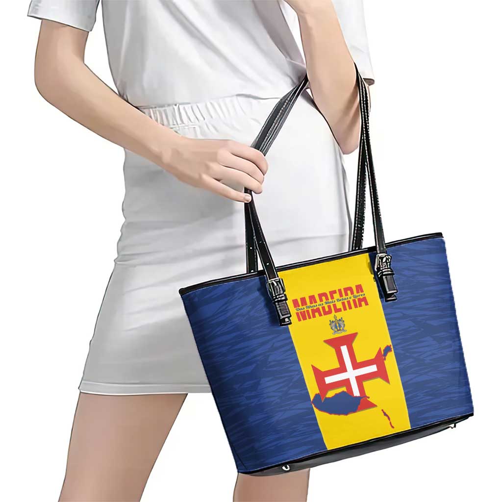 Maderia Day Leather Tote Bag Pearl of the Atlantic Flag Style - Wonder Print Shop