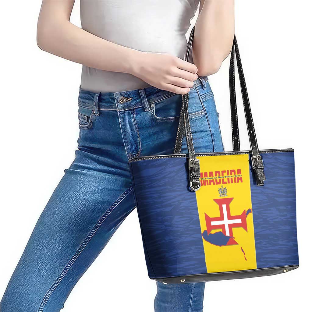 Maderia Day Leather Tote Bag Pearl of the Atlantic Flag Style - Wonder Print Shop