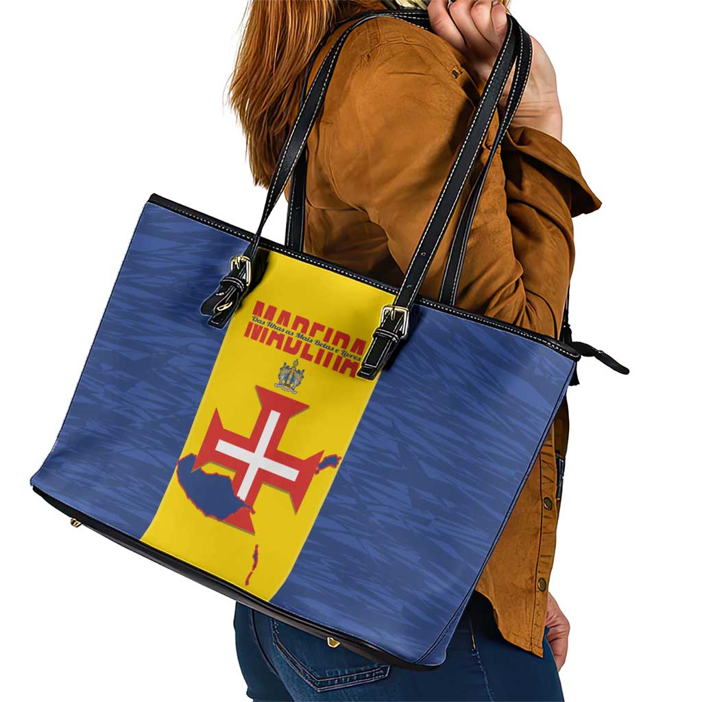 Maderia Day Leather Tote Bag Pearl of the Atlantic Flag Style - Wonder Print Shop
