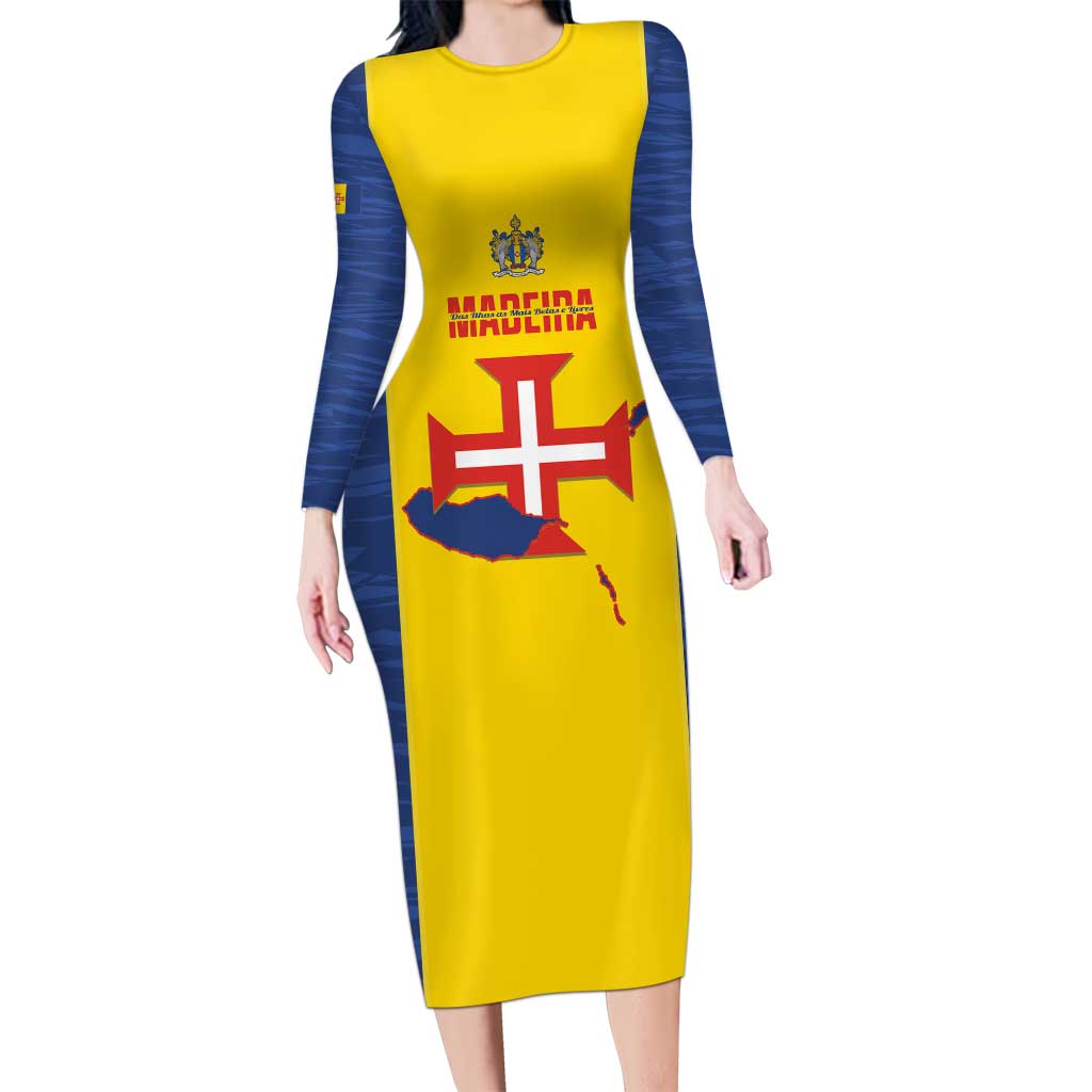 Maderia Day Long Sleeve Bodycon Dress Pearl of the Atlantic Flag Style - Wonder Print Shop