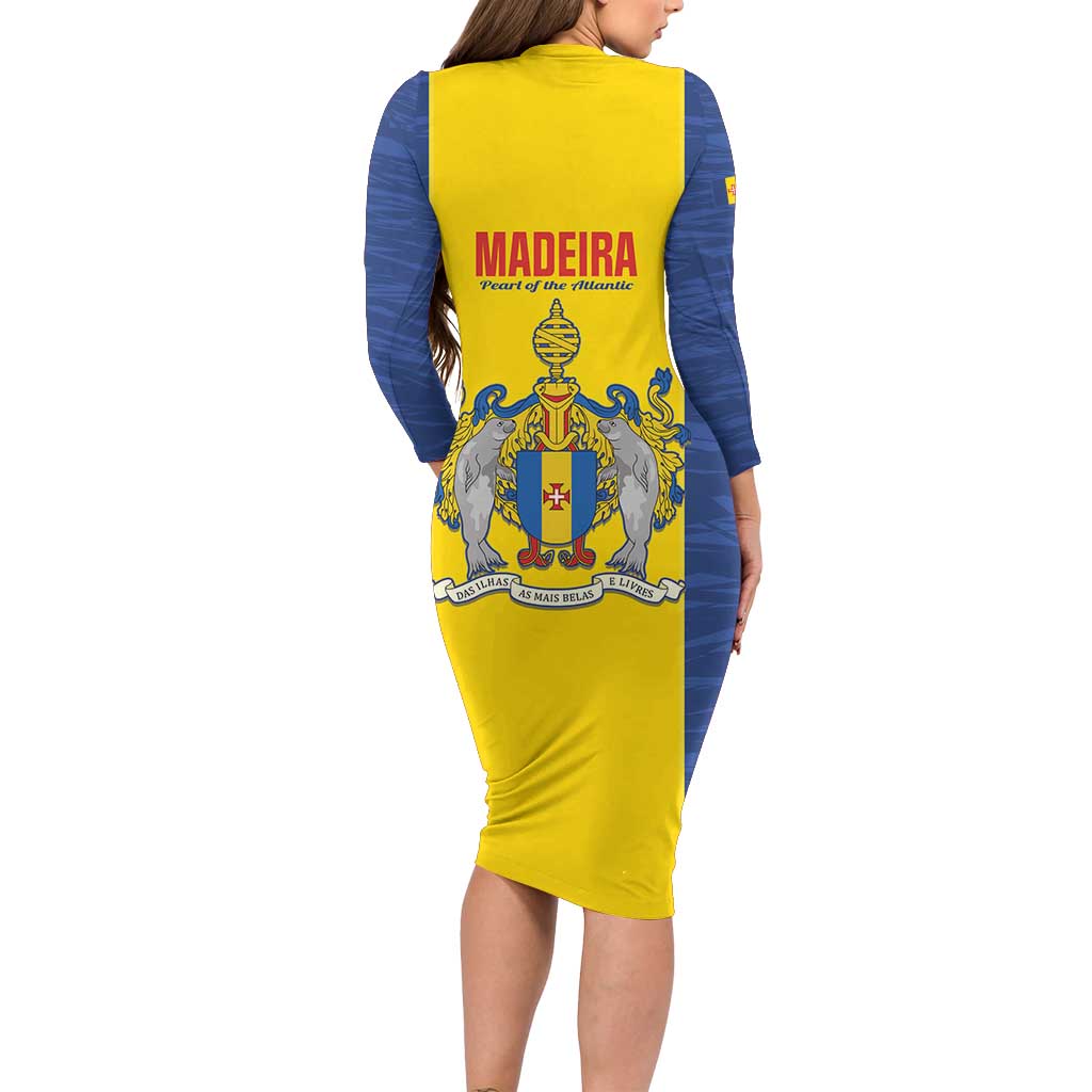 Maderia Day Long Sleeve Bodycon Dress Pearl of the Atlantic Flag Style - Wonder Print Shop