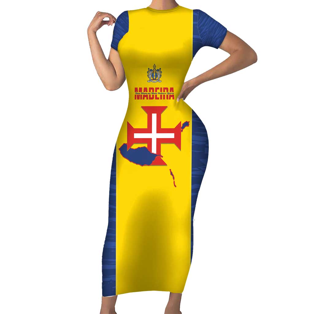 Maderia Day Short Sleeve Bodycon Dress Pearl of the Atlantic Flag Style - Wonder Print Shop