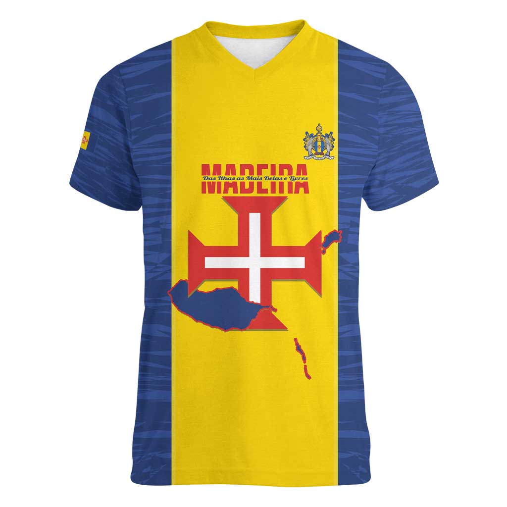 Maderia Day Women V-Neck T-Shirt Pearl of the Atlantic Flag Style - Wonder Print Shop