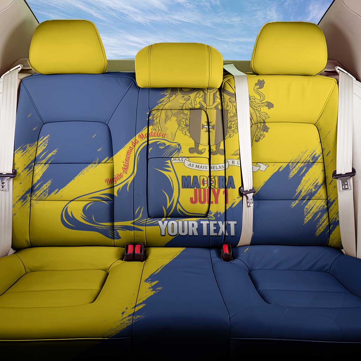 Personalised Maderia Day Back Car Seat Cover July 1 Monk Seal Grunge Style - Wonder Print Shop