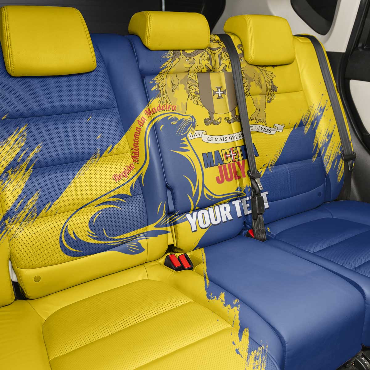 Personalised Maderia Day Back Car Seat Cover July 1 Monk Seal Grunge Style - Wonder Print Shop