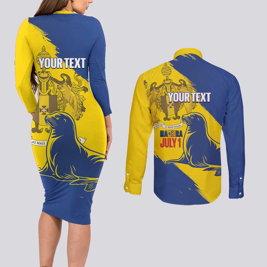 Personalised Maderia Day Couples Matching Long Sleeve Bodycon Dress and Long Sleeve Button Shirt July 1 Monk Seal Grunge Style - Wonder Print Shop