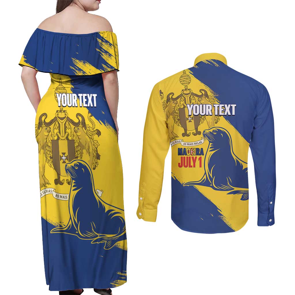 Personalised Maderia Day Couples Matching Off Shoulder Maxi Dress and Long Sleeve Button Shirt July 1 Monk Seal Grunge Style - Wonder Print Shop