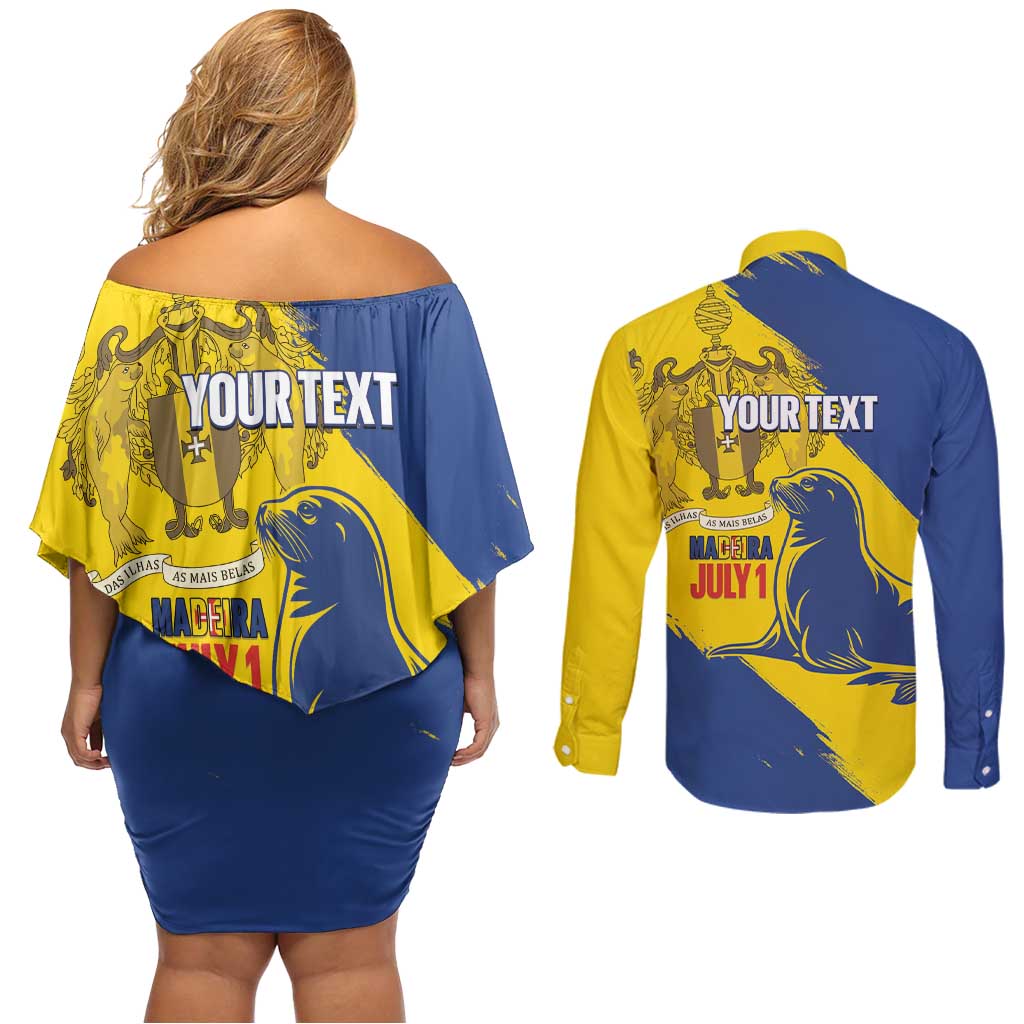 Personalised Maderia Day Couples Matching Off Shoulder Short Dress and Long Sleeve Button Shirt July 1 Monk Seal Grunge Style - Wonder Print Shop