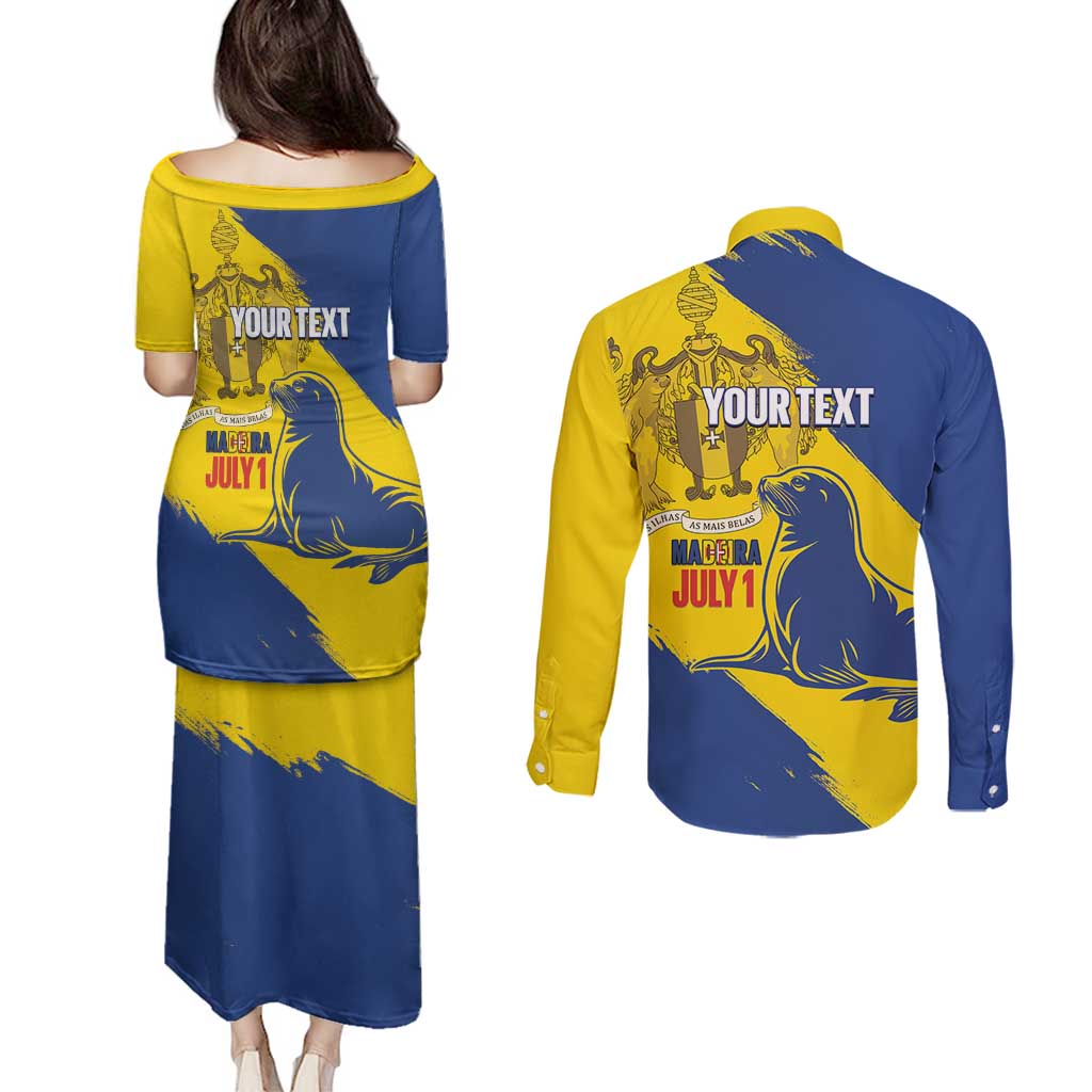 Personalised Maderia Day Couples Matching Puletasi and Long Sleeve Button Shirt July 1 Monk Seal Grunge Style - Wonder Print Shop