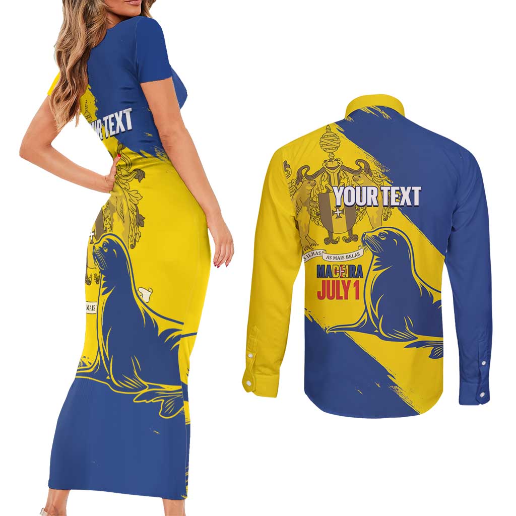 Personalised Maderia Day Couples Matching Short Sleeve Bodycon Dress and Long Sleeve Button Shirt July 1 Monk Seal Grunge Style - Wonder Print Shop