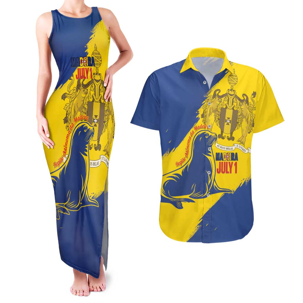 Personalised Maderia Day Couples Matching Tank Maxi Dress and Hawaiian Shirt July 1 Monk Seal Grunge Style - Wonder Print Shop