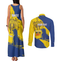 Personalised Maderia Day Couples Matching Tank Maxi Dress and Long Sleeve Button Shirt July 1 Monk Seal Grunge Style - Wonder Print Shop