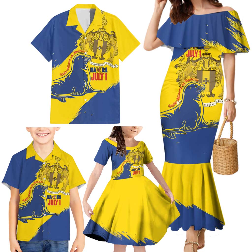Personalised Maderia Day Family Matching Mermaid Dress and Hawaiian Shirt July 1 Monk Seal Grunge Style - Wonder Print Shop