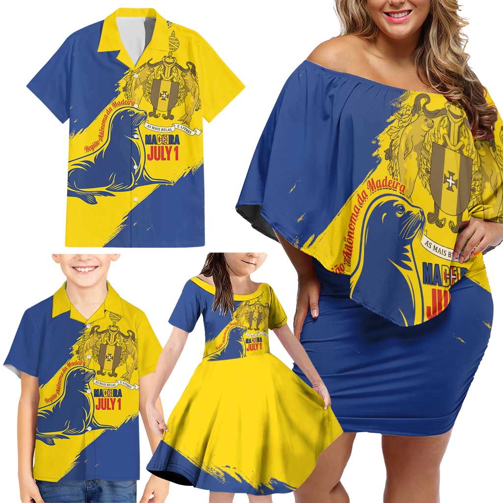 Personalised Maderia Day Family Matching Off Shoulder Short Dress and Hawaiian Shirt July 1 Monk Seal Grunge Style - Wonder Print Shop