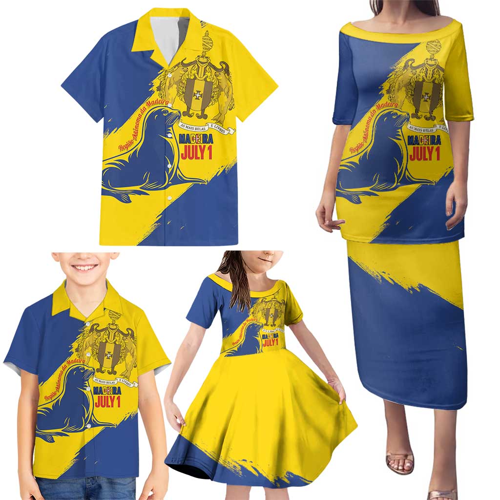 Personalised Maderia Day Family Matching Puletasi and Hawaiian Shirt July 1 Monk Seal Grunge Style - Wonder Print Shop