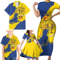 Personalised Maderia Day Family Matching Short Sleeve Bodycon Dress and Hawaiian Shirt July 1 Monk Seal Grunge Style - Wonder Print Shop