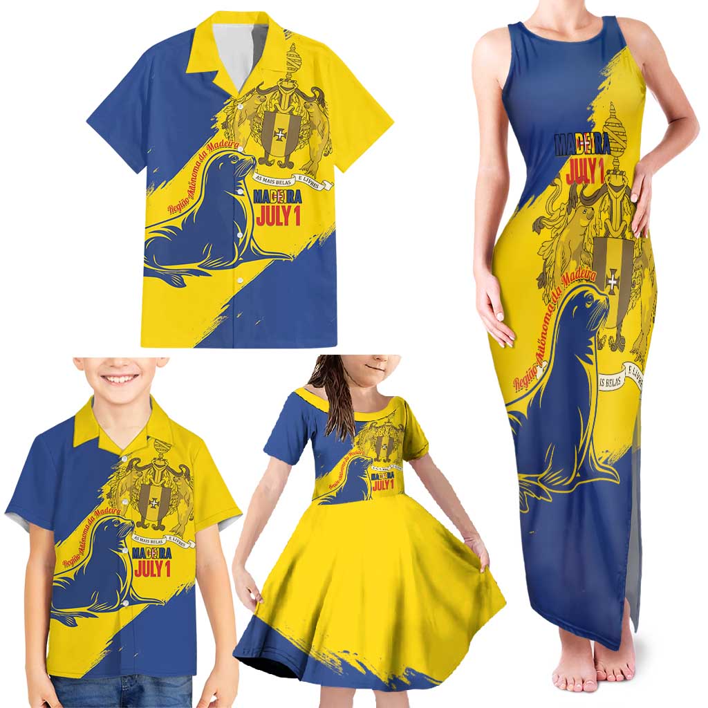 Personalised Maderia Day Family Matching Tank Maxi Dress and Hawaiian Shirt July 1 Monk Seal Grunge Style - Wonder Print Shop