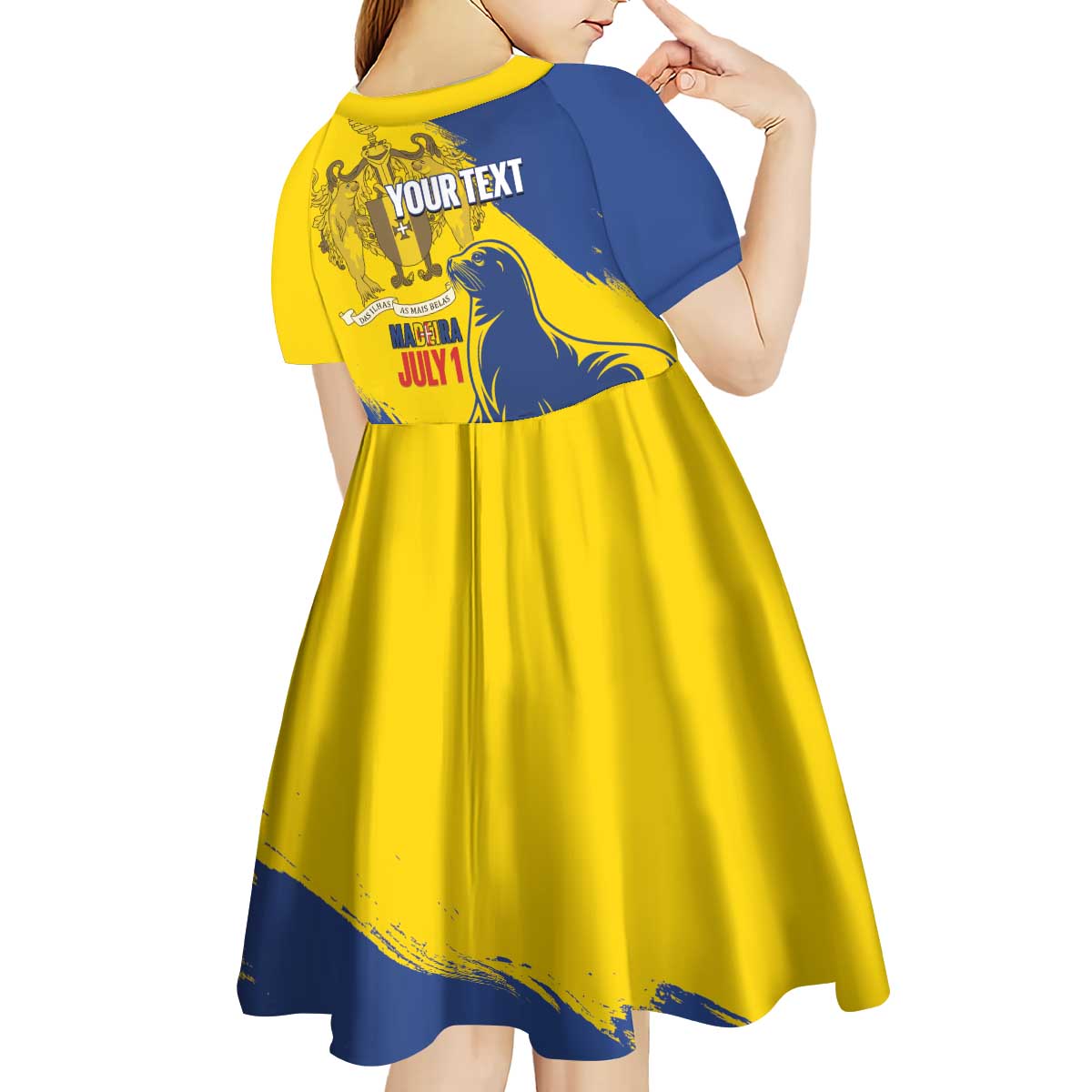 Personalised Maderia Day Kid Short Sleeve Dress July 1 Monk Seal Grunge Style - Wonder Print Shop
