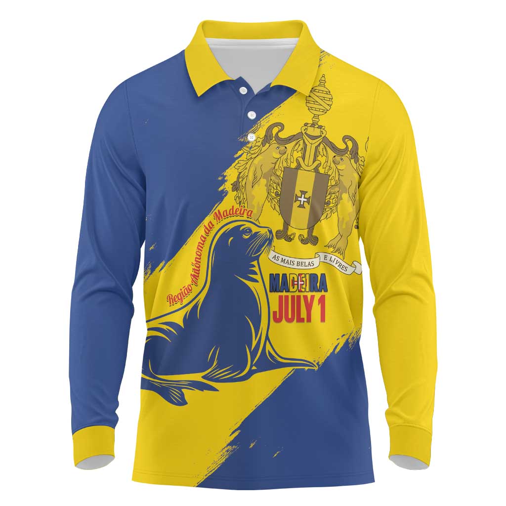 Personalised Maderia Day Long Sleeve Polo Shirt July 1 Monk Seal Grunge Style - Wonder Print Shop